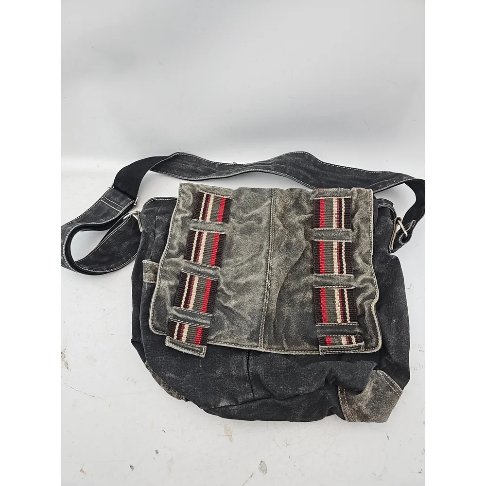 Distressed Grey Canvas Messenger Bag